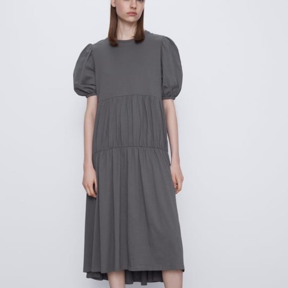 Zara Dresses & Skirts - 20. Zara Puff Sleeve Midi Dress in Olive Green